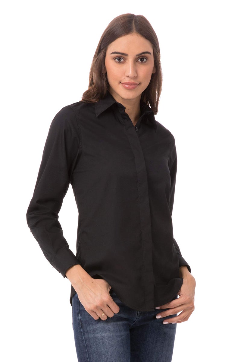 Chef Works Women's Basic Dress Shirt, Black, Small